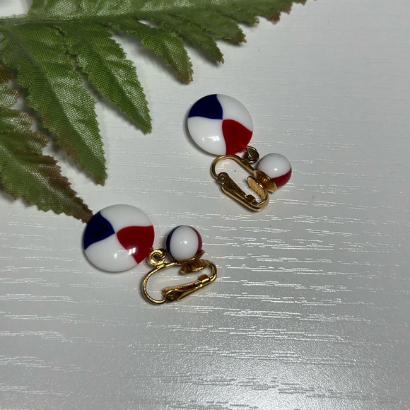 Red White & Blue Clip On Earrings - Picture 2 of 3